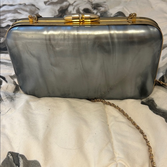 Non Signe Vintage Grey Iridescent Acrylic Kiss-Lock Clutch/ Shoulder Bag